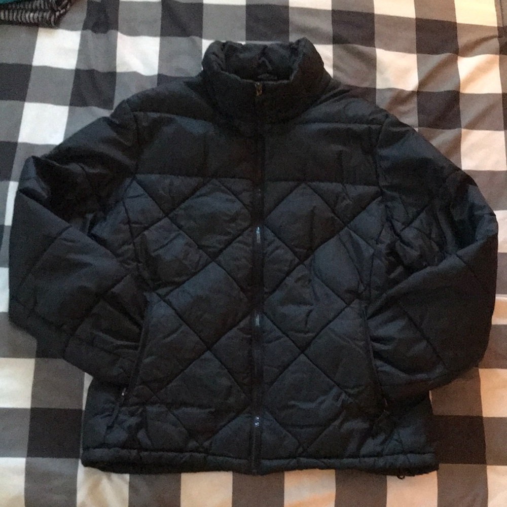DOUBLE DOWN Black Zip-up Quilted Puffer Jacket Sz L Large